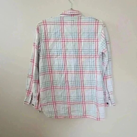 Current Elliott Blue Plaid Long Sleeve Button Up Top Size 2 Small - Picture 6 of 10